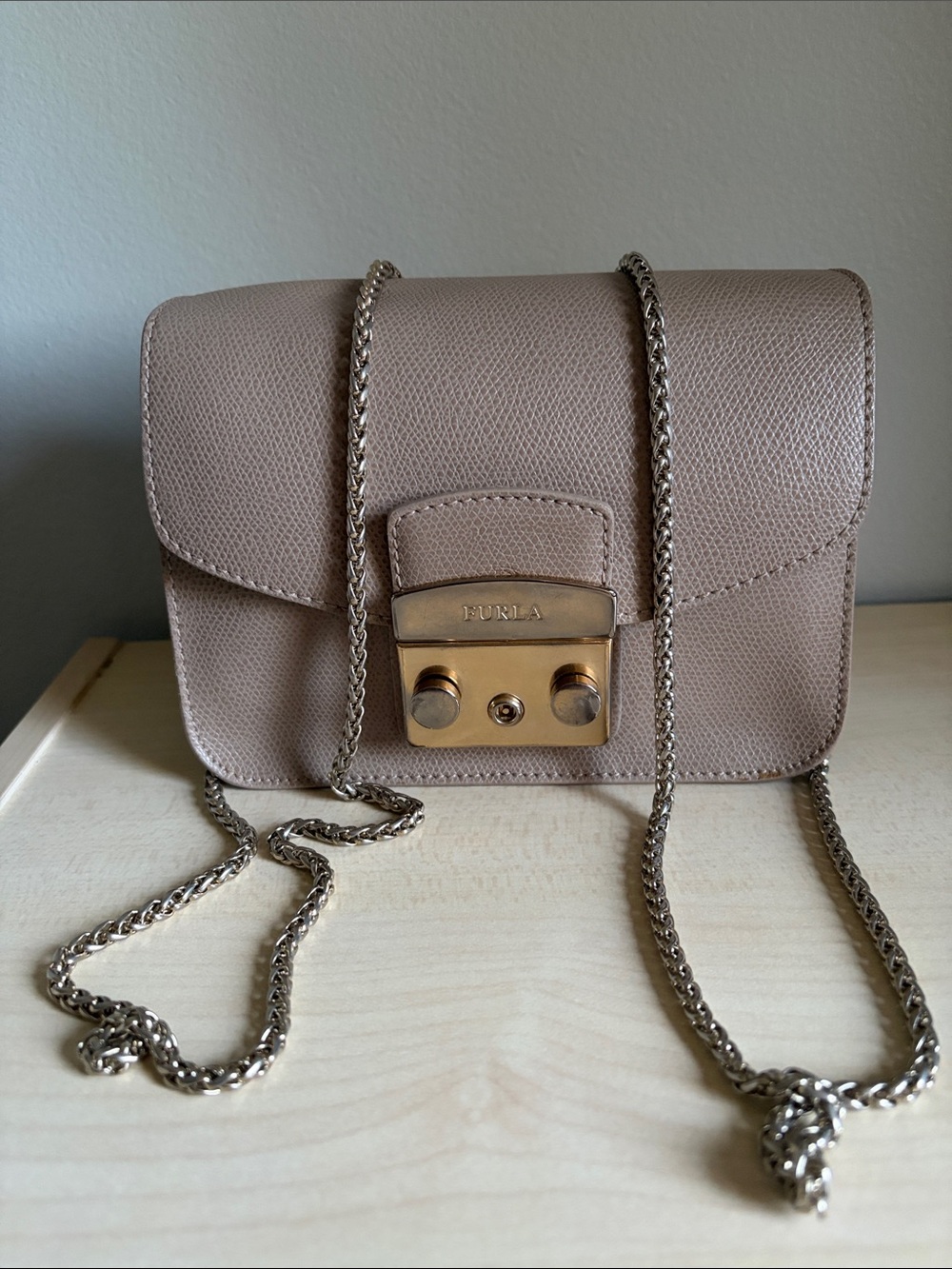 Furla Taupe Chain Shoulder Crossbody Bag